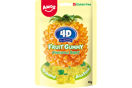 Amos 4D Fruit Gummy Pineapple 65g